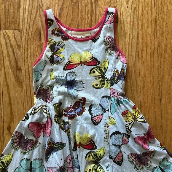 Paper Wings sz 7 high low ruffle twirl dress light blue with butterflies VGUC - Picture 2 of 4